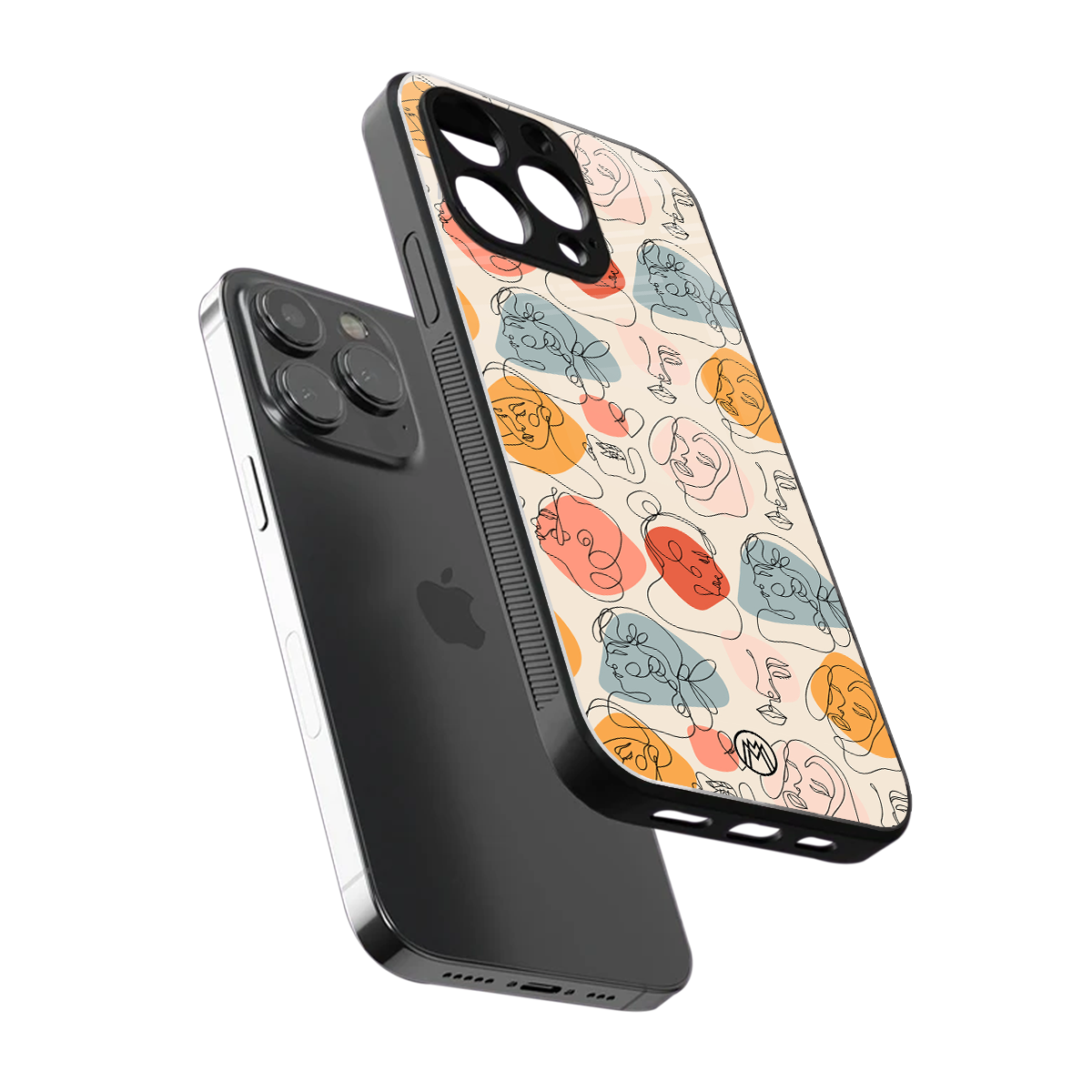 many faces yellow back phone cover | glass case for iphone 15 pro max