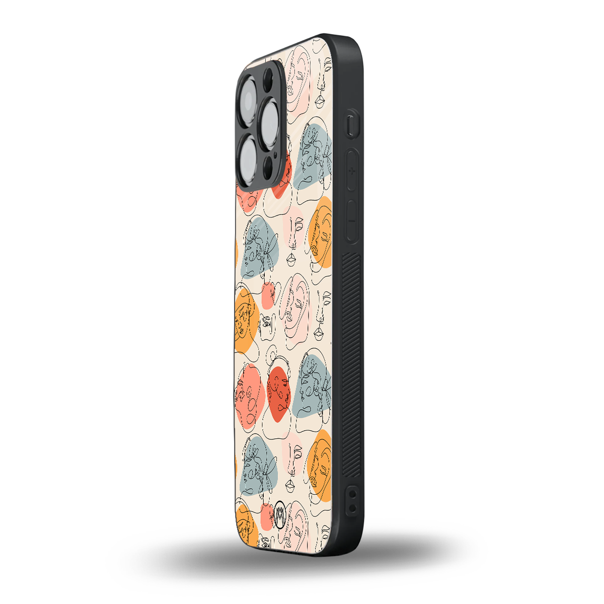 many faces yellow back phone cover | glass case for iphone 14 pro max