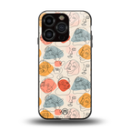 many faces yellow back phone cover | glass case for iphone 15 pro