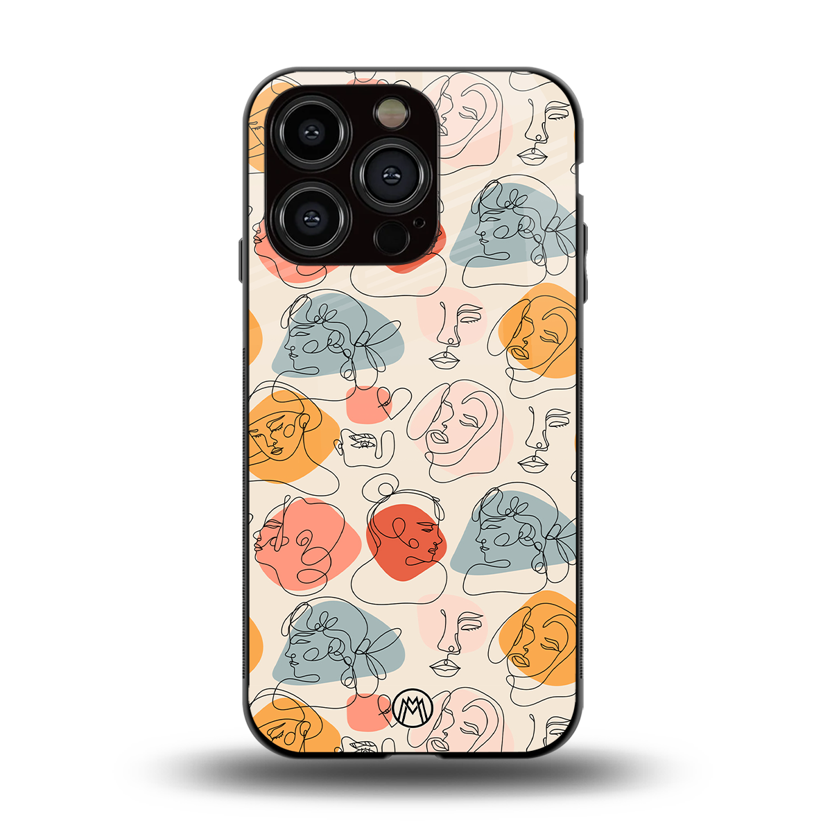 many faces yellow back phone cover | glass case for iphone 15 pro