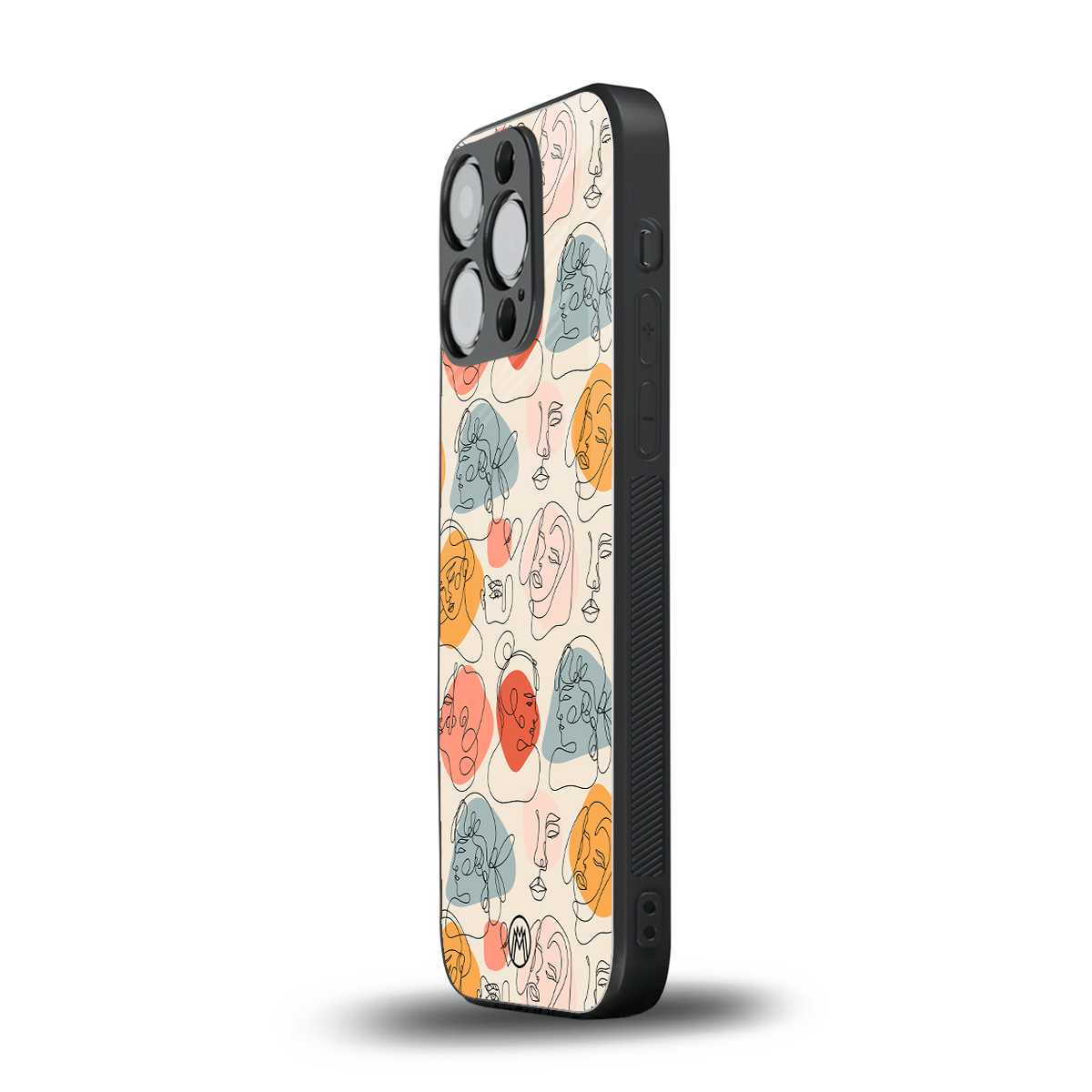 many faces yellow back phone cover | glass case for iphone 15 pro