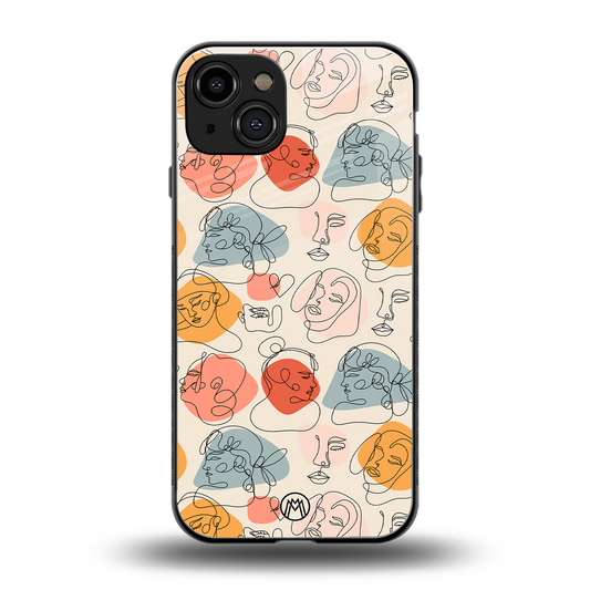 many faces yellow back phone cover | glass case for iphone 15