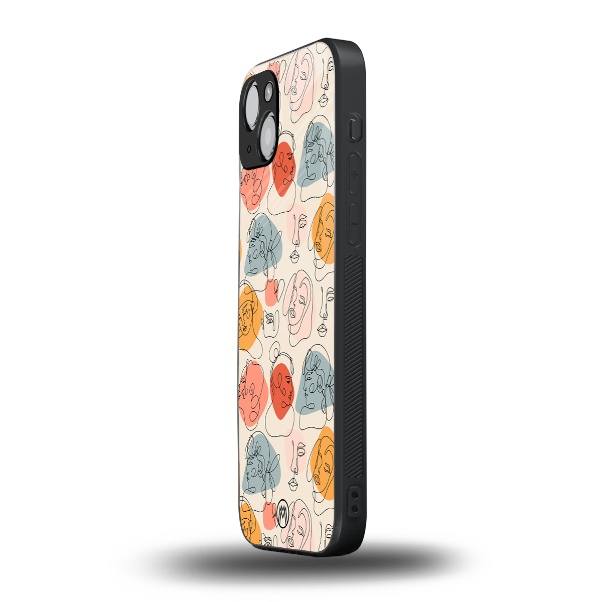 many faces yellow back phone cover | glass case for iphone 15
