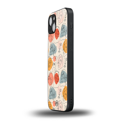 many faces yellow back phone cover | glass case for iphone 14