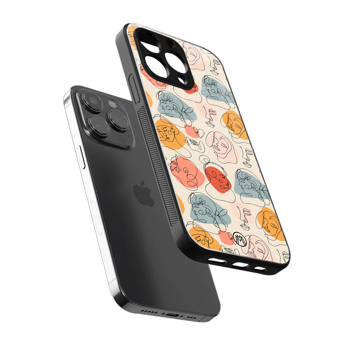 many faces yellow back phone cover | glass case for iphone 15 pro