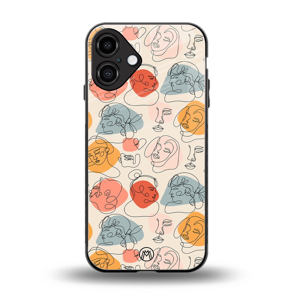 many faces yellow back phone cover | glass case for iphone 16 plus