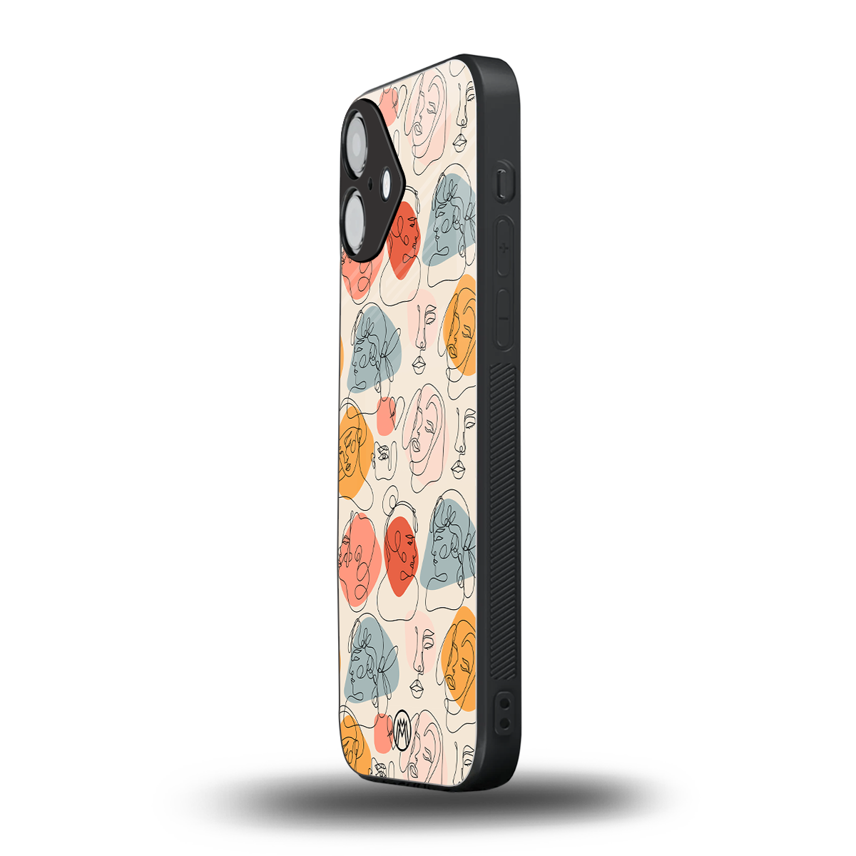many faces yellow back phone cover | glass case for iphone 16 plus
