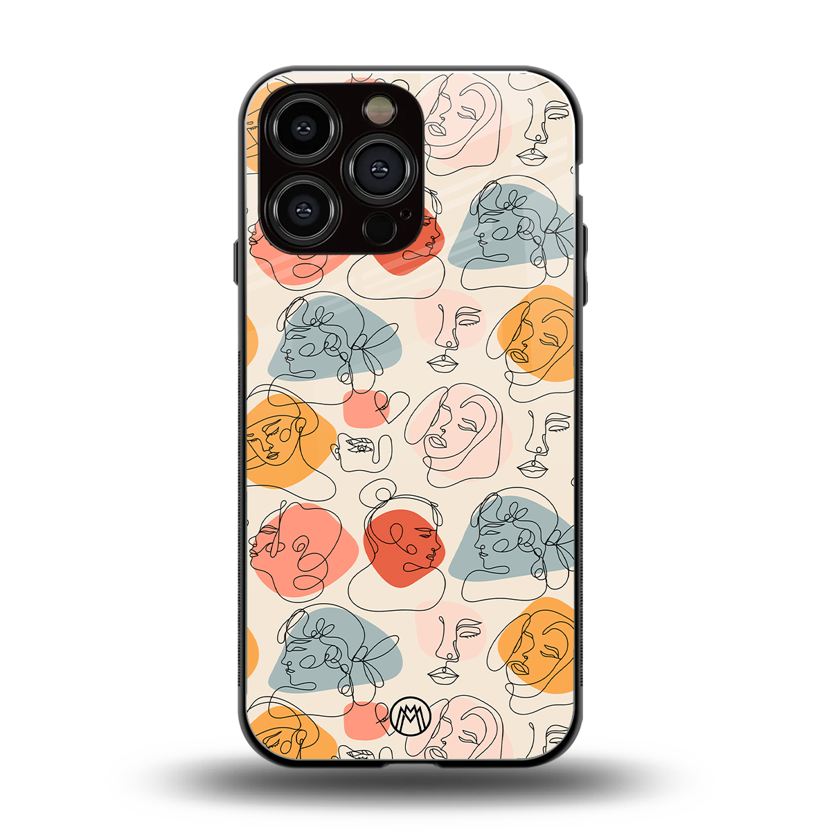 many faces yellow back phone cover | glass case for iphone 16 pro max