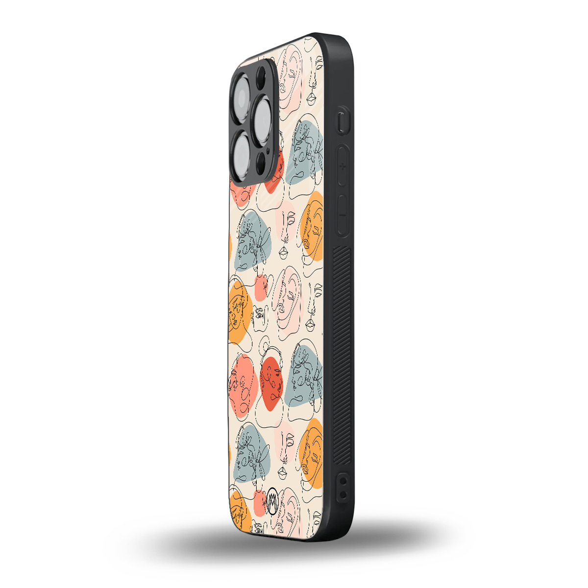 many faces yellow back phone cover | glass case for iphone 16 pro max