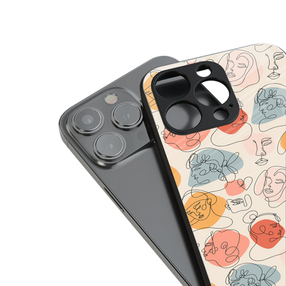 many faces yellow back phone cover | glass case for iphone 13 pro max