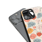 many faces yellow back phone cover | glass case for iphone 15 pro
