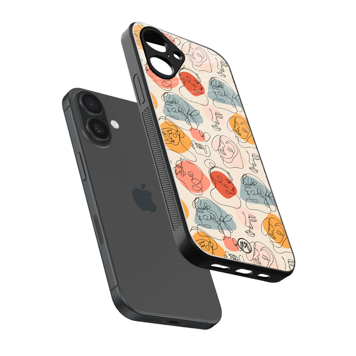 many faces yellow back phone cover | glass case for iphone 16