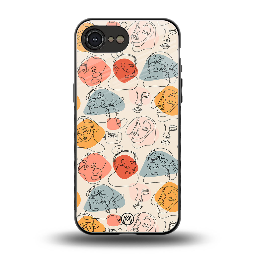 many faces yellow back phone cover | glass case for iphone 16e