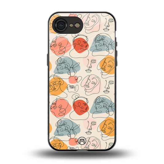 many faces yellow back phone cover | glass case for iphone 16e