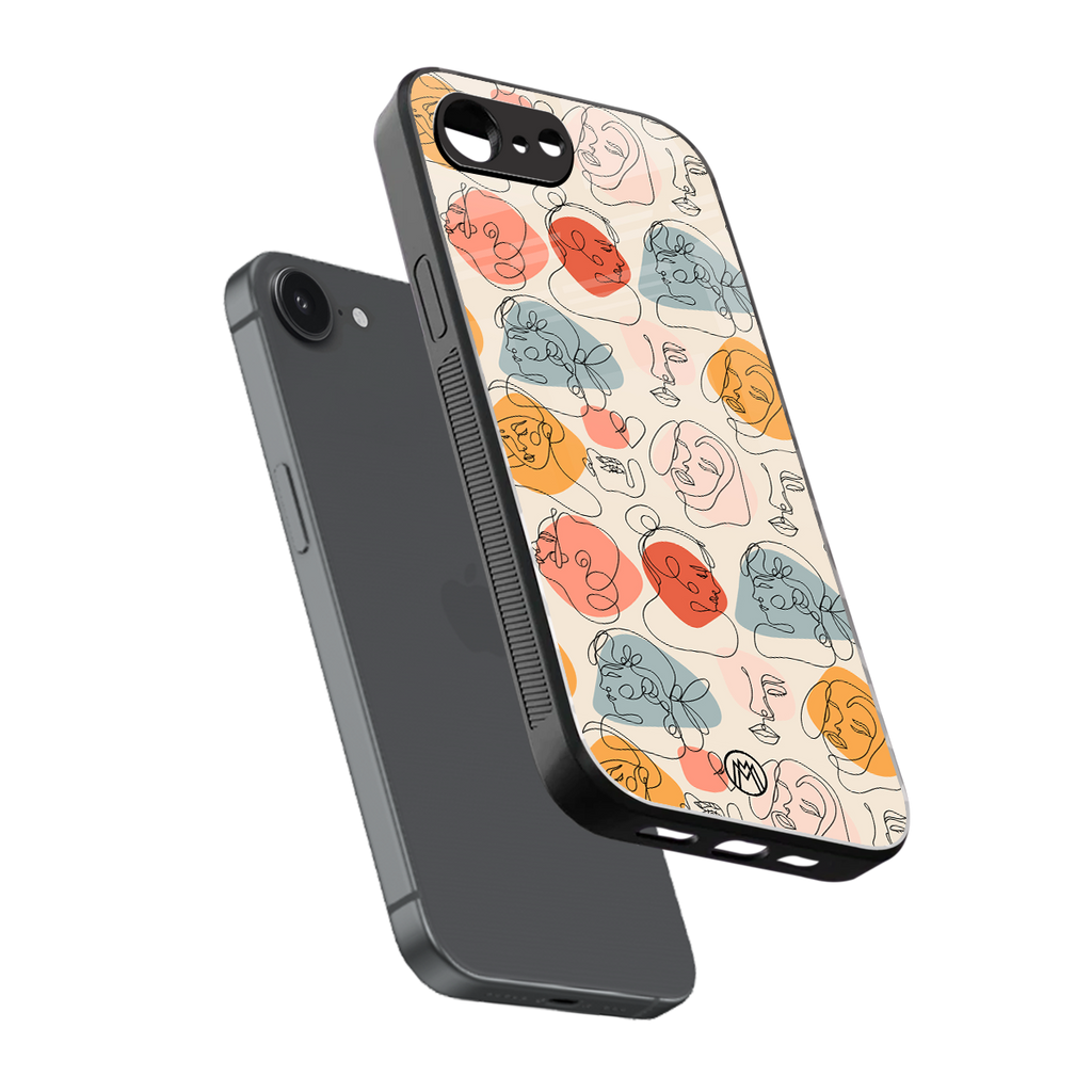 many faces yellow back phone cover | glass case for iphone 16e