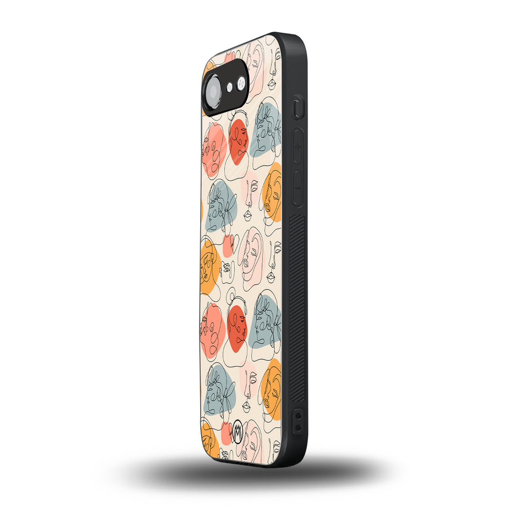 many faces yellow back phone cover | glass case for iphone 16e