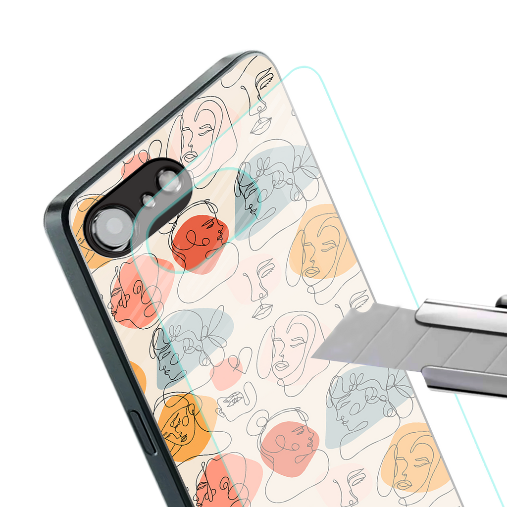 many faces yellow back phone cover | glass case for iphone 16e