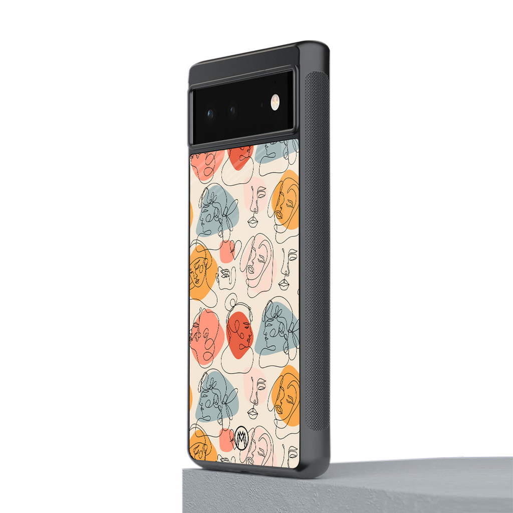 many faces yellow back phone cover | glass case for google pixel 6