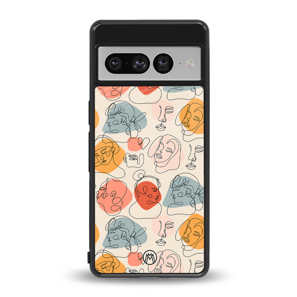 many faces yellow back phone cover | glass case for google pixel 7 pro