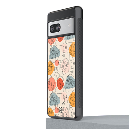 many faces yellow back phone cover | glass case for Google Pixel 7A