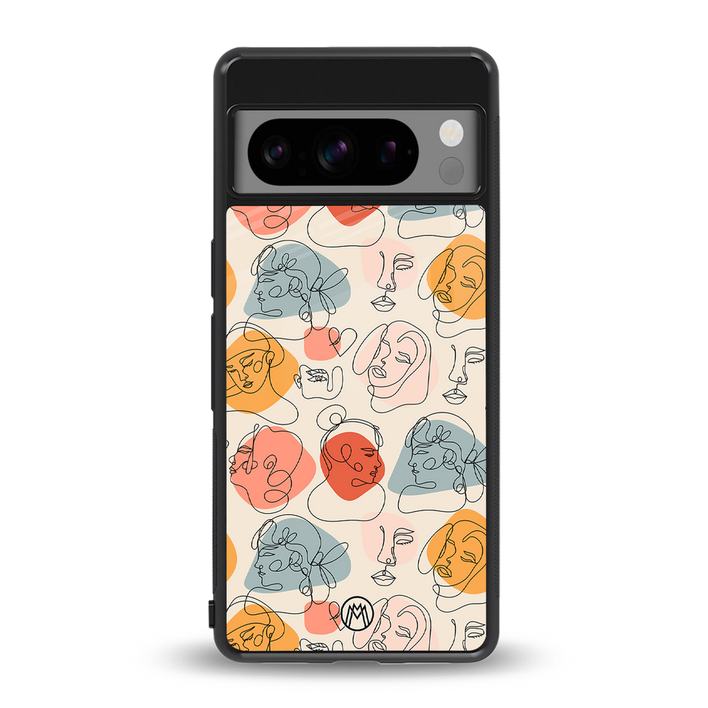 many faces yellow back phone cover | glass case for google pixel 8 pro