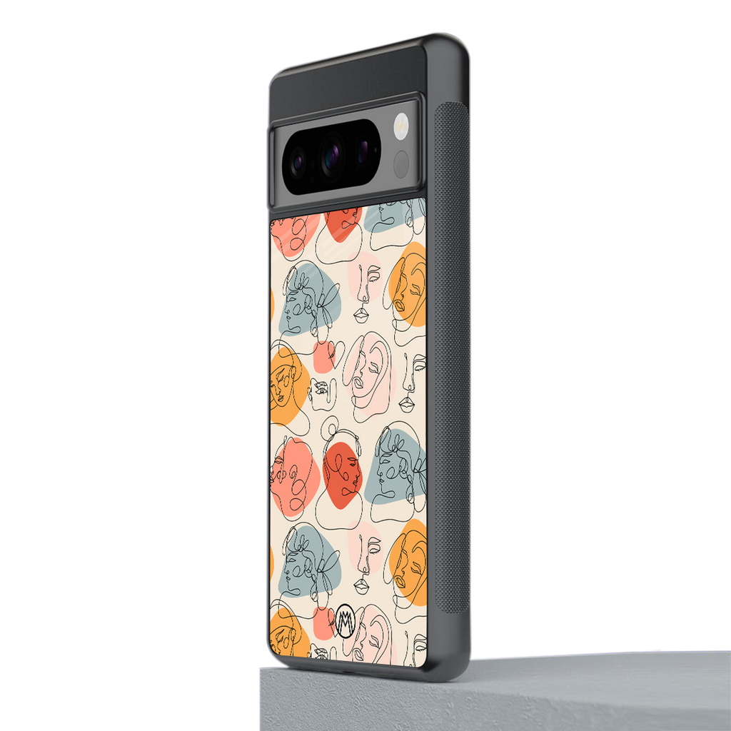 many faces yellow back phone cover | glass case for google pixel 8 pro