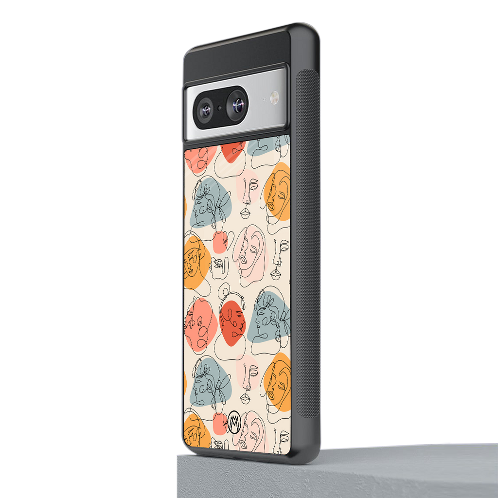 many faces yellow back phone cover | glass case for Google Pixel 8