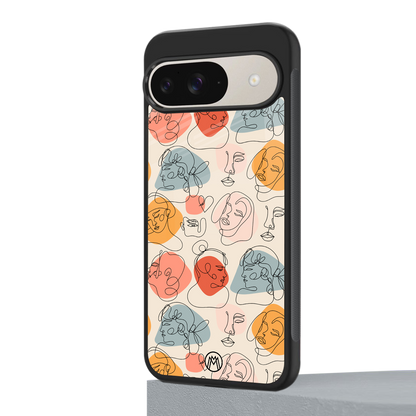 many faces yellow back phone cover | glass case for google pixel 9