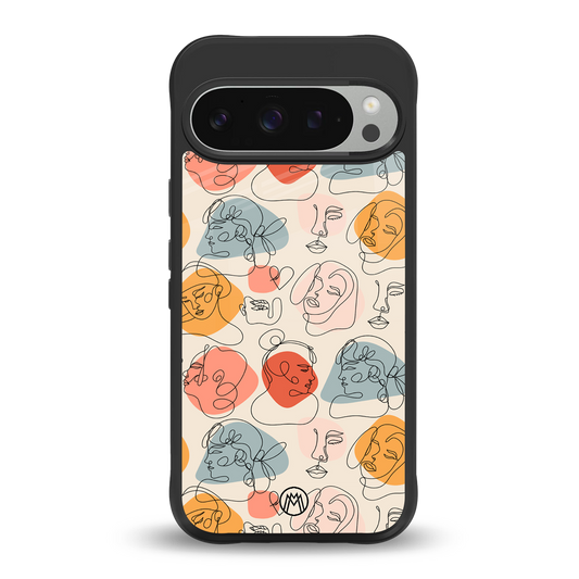 many faces yellow back phone cover | glass case for google pixel 9 pro xl