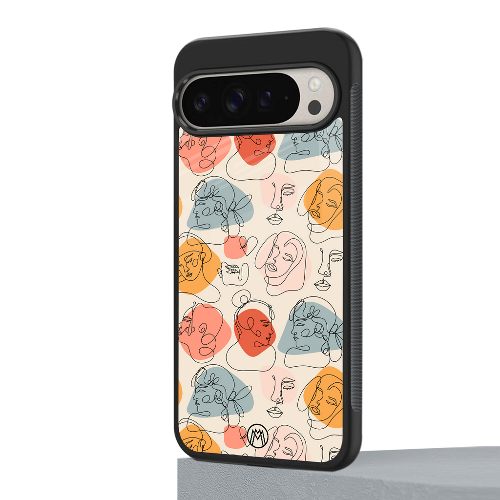 many faces yellow back phone cover | glass case for google pixel 9 pro