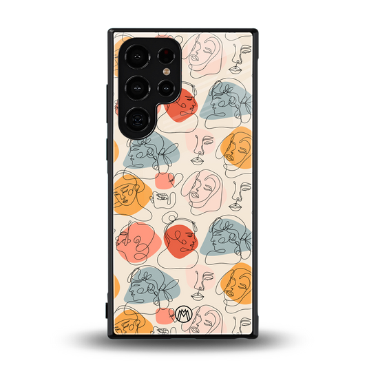 many faces yellow back phone cover | glass case for samsung galaxy s24 ultra