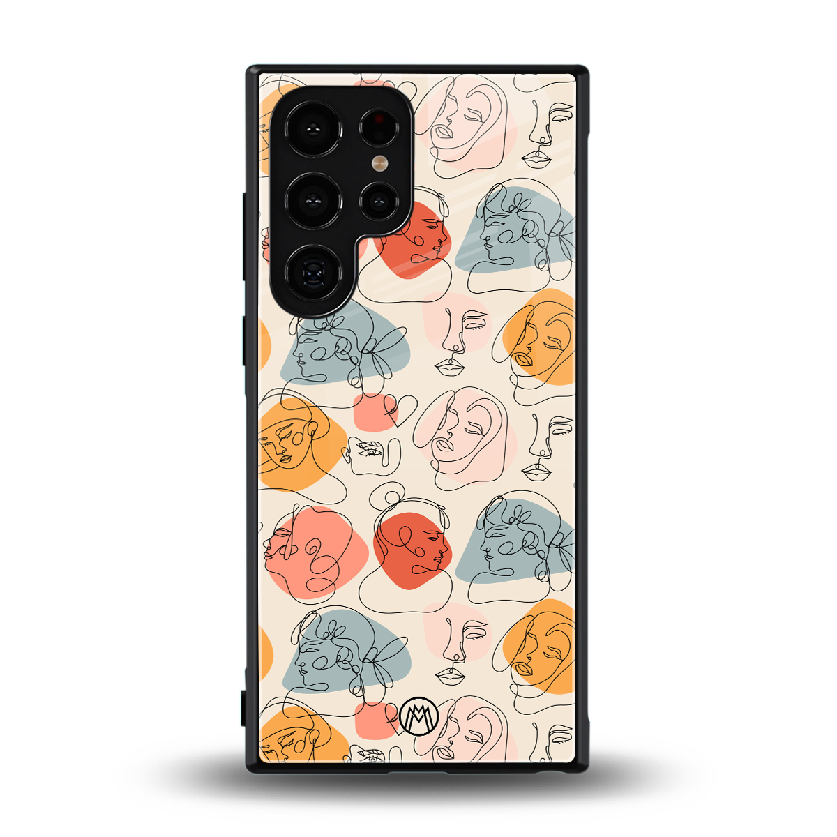 many faces yellow back phone cover | glass case for samsung galaxy s23 ultra