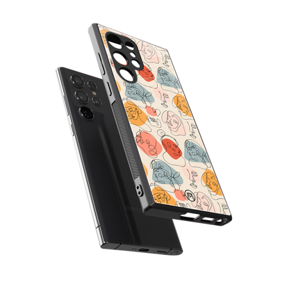 many faces yellow back phone cover | glass case for samsung galaxy s23 ultra