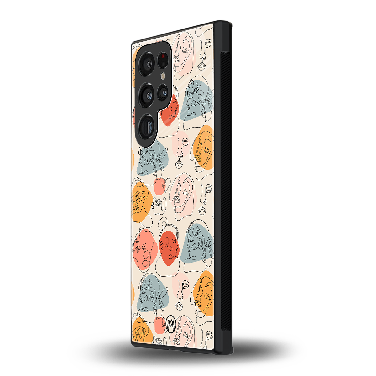 many faces yellow back phone cover | glass case for samsung galaxy s23 ultra