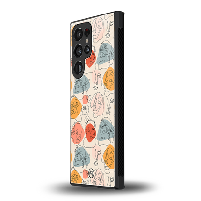 many faces yellow back phone cover | glass case for samsung galaxy s23 ultra