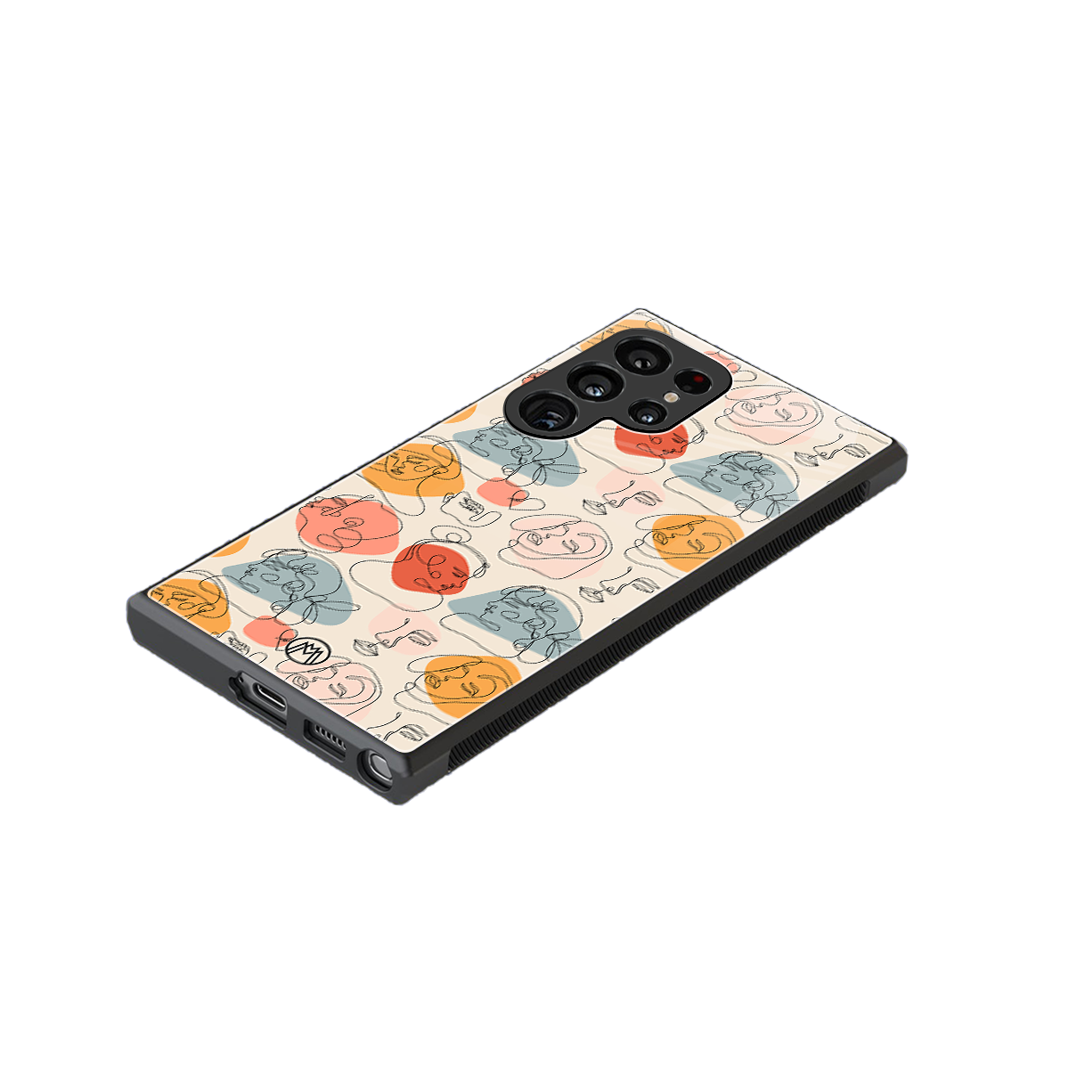 many faces yellow back phone cover | glass case for samsung galaxy s23 ultra
