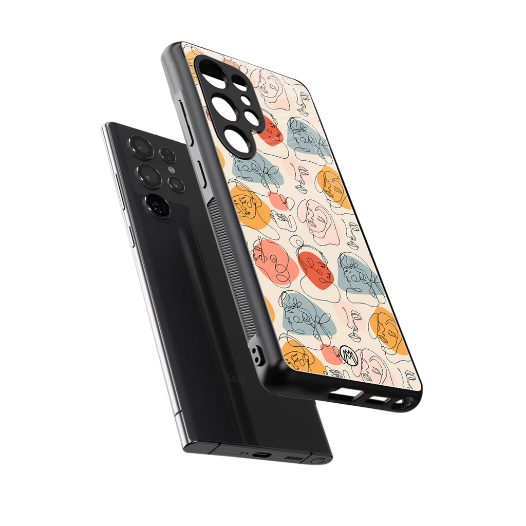 many faces yellow back phone cover | glass case for samsung galaxy s25 ultra