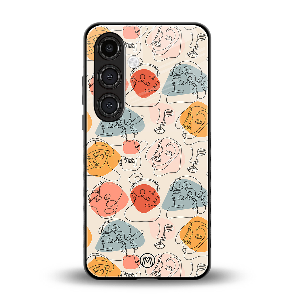 many faces yellow back phone cover | glass case for samsung galaxy s23 plus