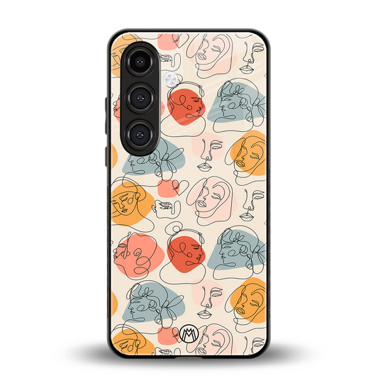 many faces yellow back phone cover | glass case for samsung galaxy s24 plus