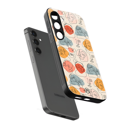 many faces yellow back phone cover | glass case for samsung galaxy s24 fe