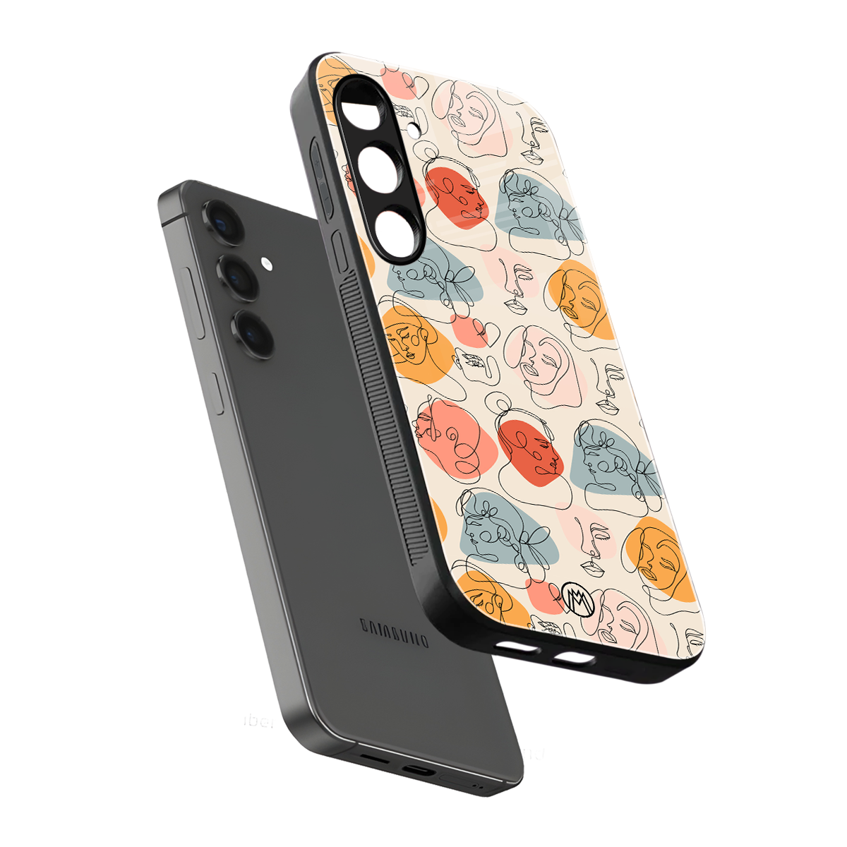 many faces yellow back phone cover | glass case for samsung galaxy s23 plus