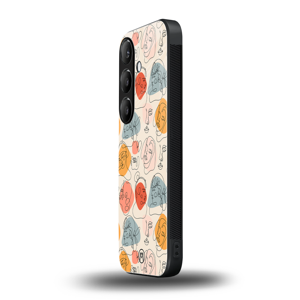many faces yellow back phone cover | glass case for samsung galaxy s23 plus