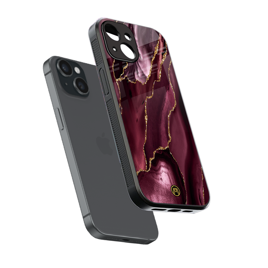 maroon liquid marble back phone cover | glass case for iphone 13 mini
