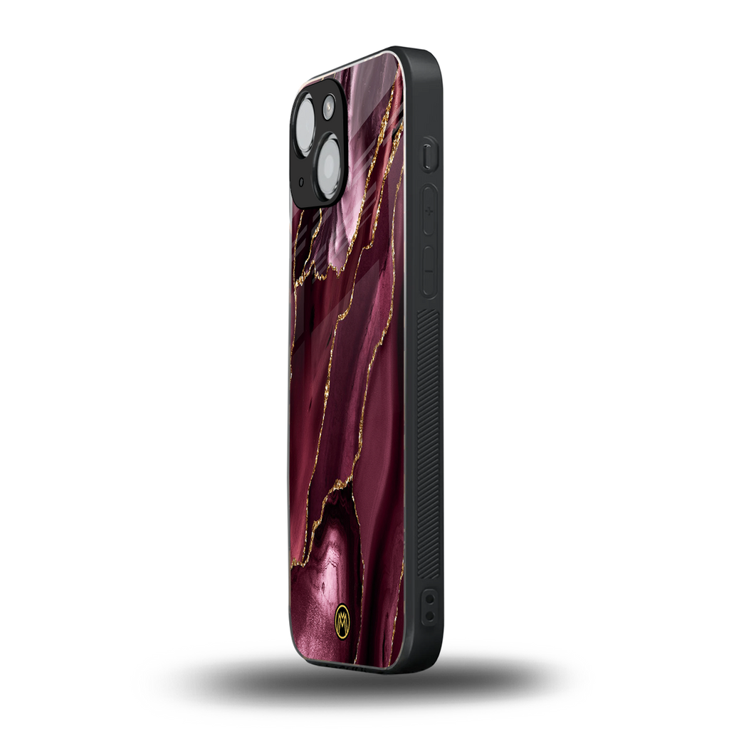 maroon liquid marble back phone cover | glass case for iphone 13 mini