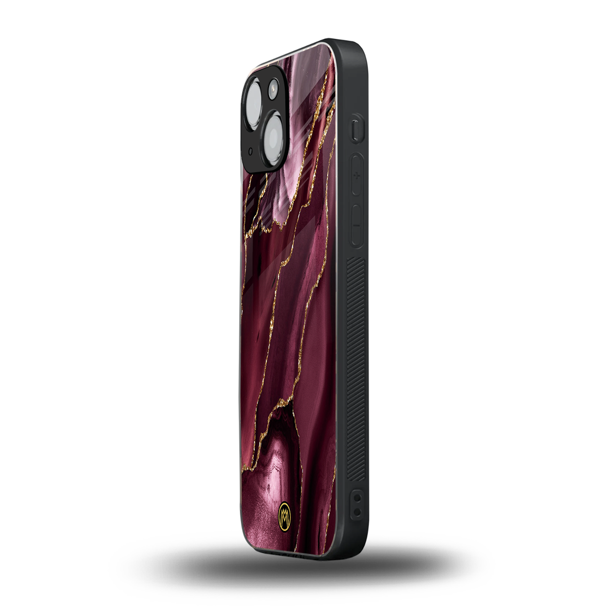 maroon liquid marble back phone cover | glass case for iphone 13 mini