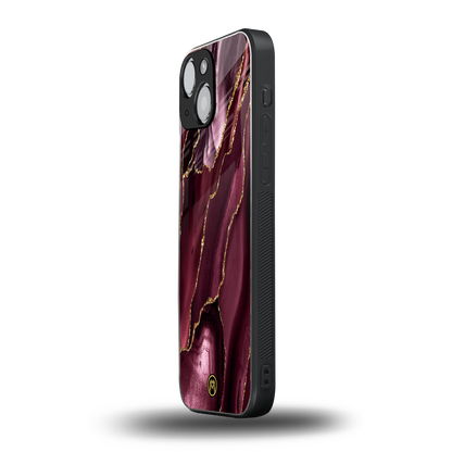 maroon liquid marble back phone cover | glass case for iphone 13 mini