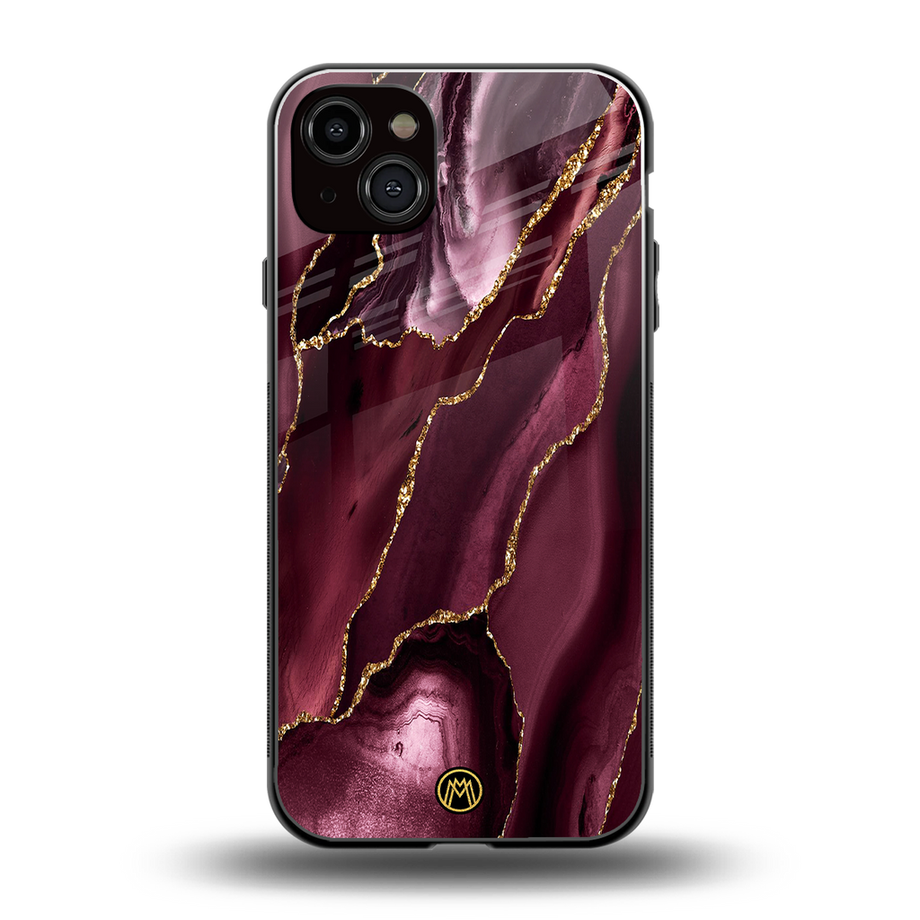 maroon liquid marble back phone cover | glass case for iphone 14 plus
