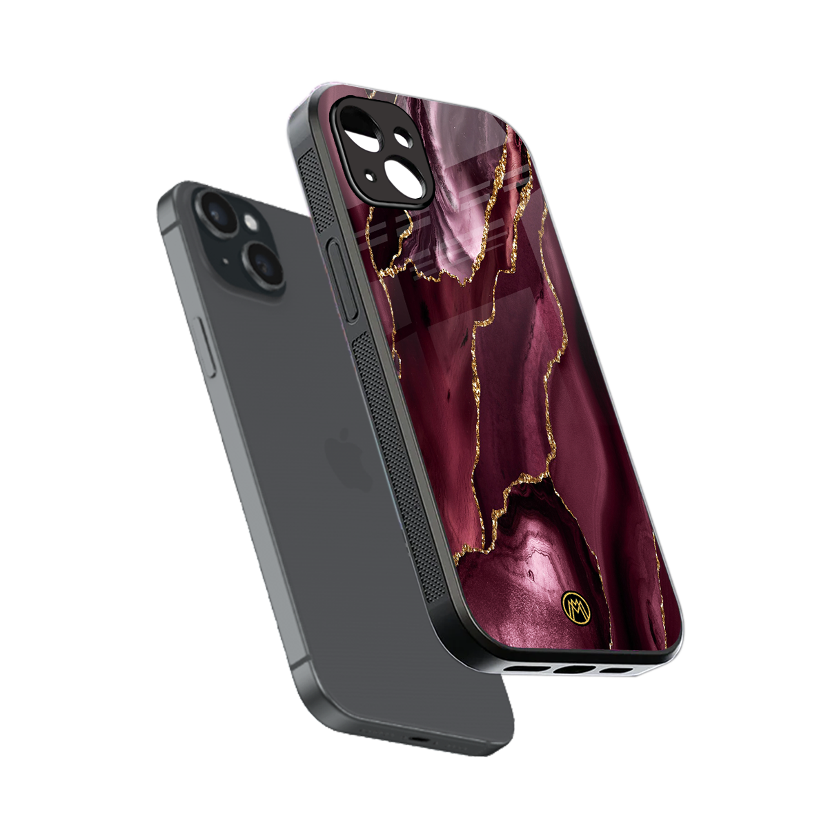 maroon liquid marble back phone cover | glass case for iphone 15 plus