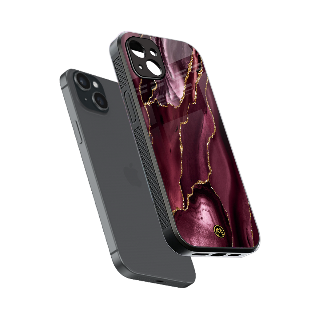 maroon liquid marble back phone cover | glass case for iphone 14 plus