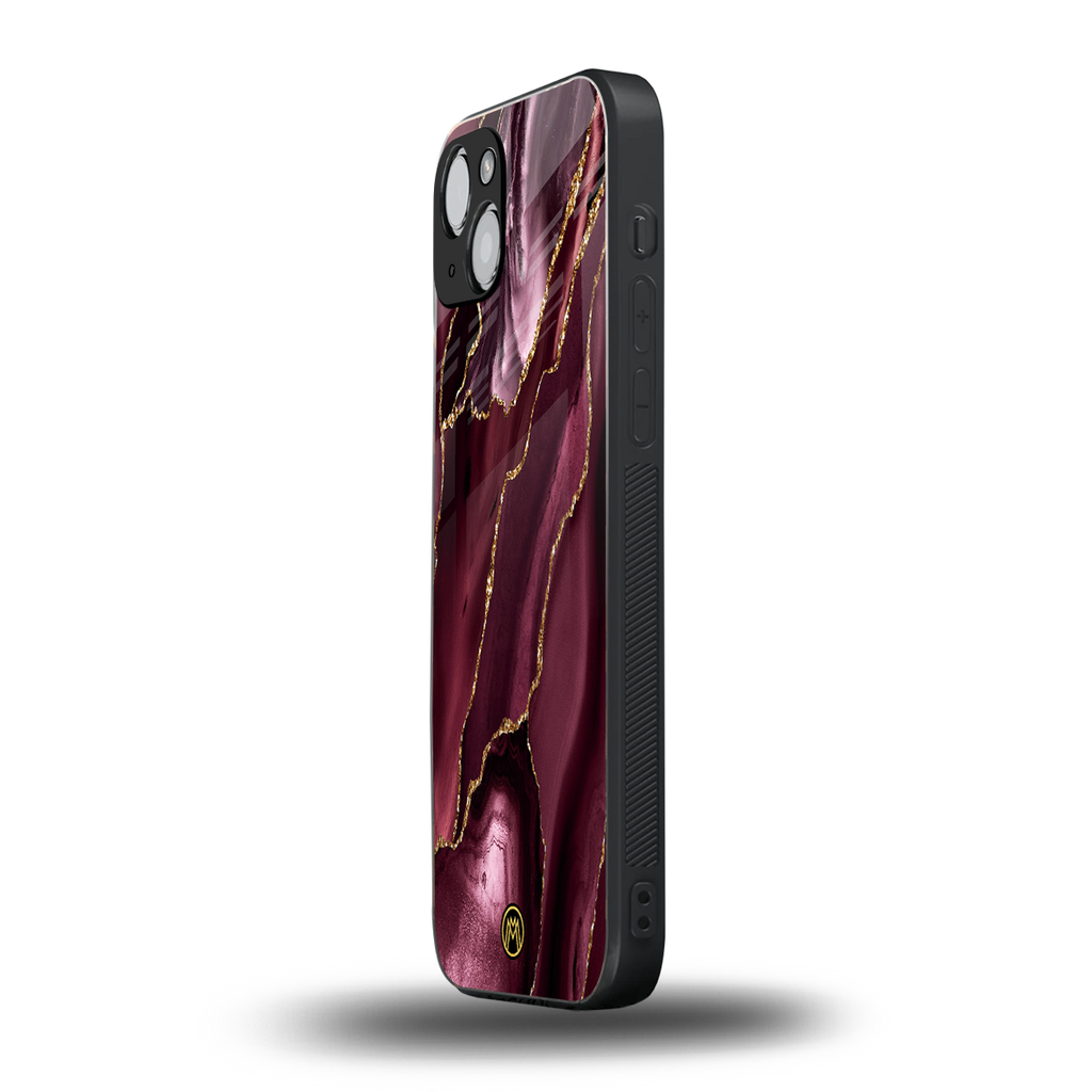 maroon liquid marble back phone cover | glass case for iphone 14 plus
